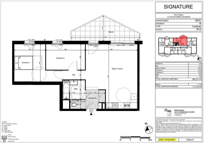 Appartement - 66 m² - 3 pièces