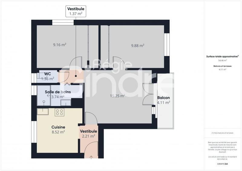 Appartement - 56 m² - 3 pièces