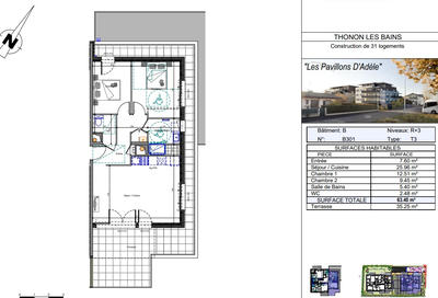 Appartement - 63 m² - 3 pièces