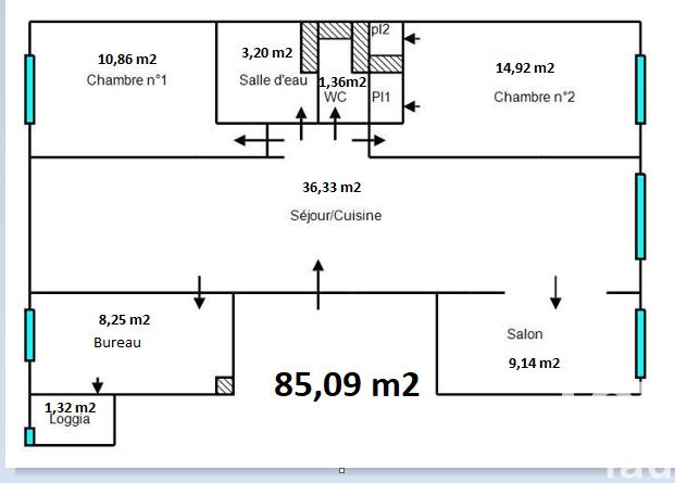 Appartement - 85 m² - 5 pièces