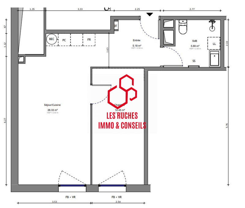 Appartement - 52 m² - 2 pièces