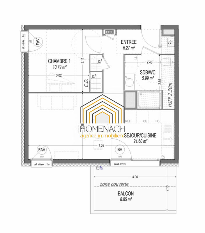 Appartement - 45 m² - 2 pièces