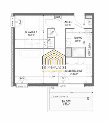 Appartement - 45 m² - 2 pièces
