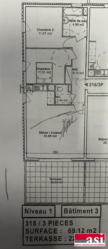 Appartement - 69 m² - 3 pièces