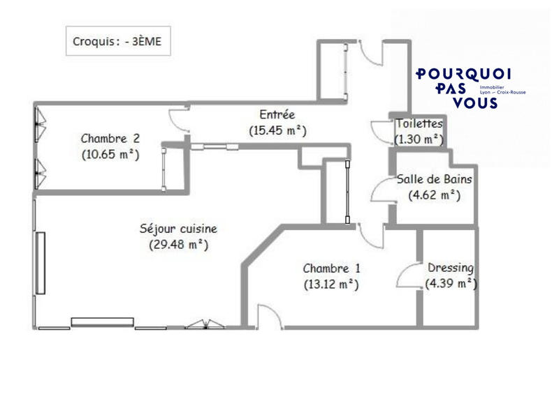 Appartement - 80 m² - 3 pièces