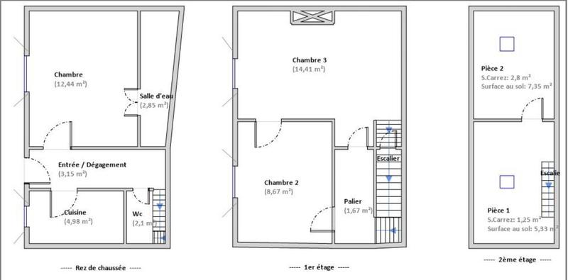 Maison de ville - 54 m² - 3 pièces