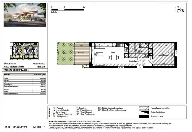 Appartement - 44 m² - 2 pièces
