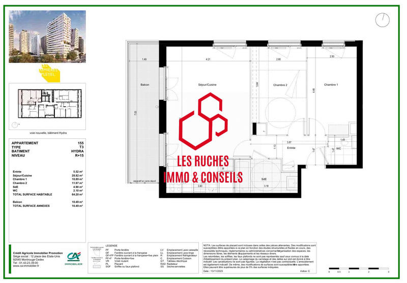Appartement - 64 m² - 3 pièces