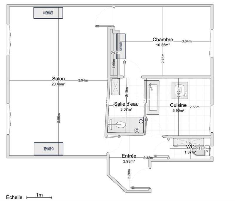 Appartement ancien - 48 m² - 3 pièces