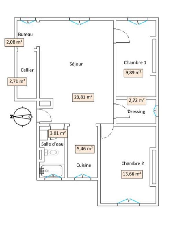 Appartement - 64 m² - 3 pièces