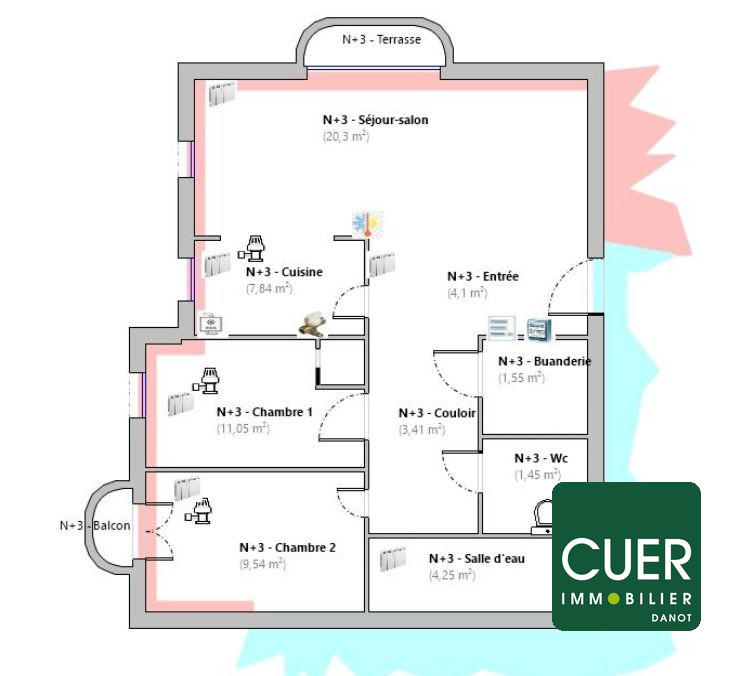 Appartement - 63 m² - 3 pièces