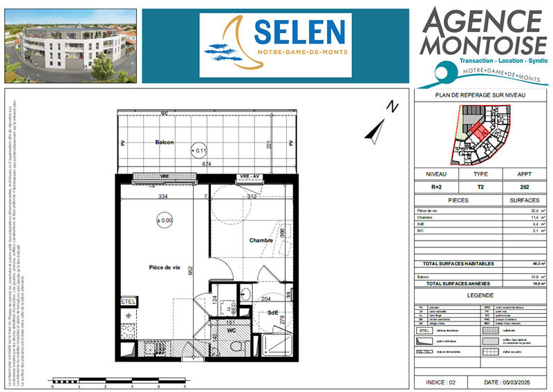 Appartement - 40 m² - 2 pièces