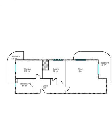 Appartement - 50 m² - 2 pièces