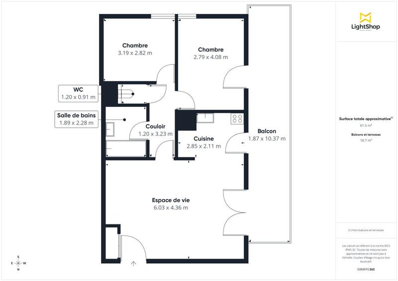 Appartement - 62 m² - 3 pièces