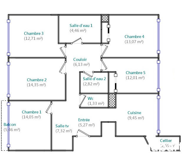Chambre - 13 m² - 1 pièce