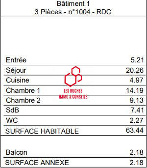 Appartement - 65 m² - 3 pièces