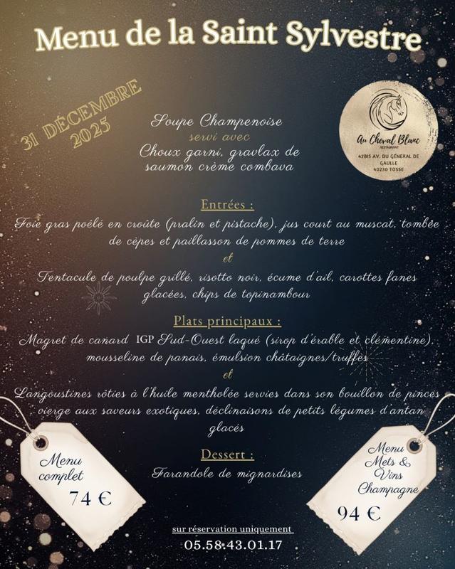 Menu de la Saint-Sylvestre au Cheval Blanc