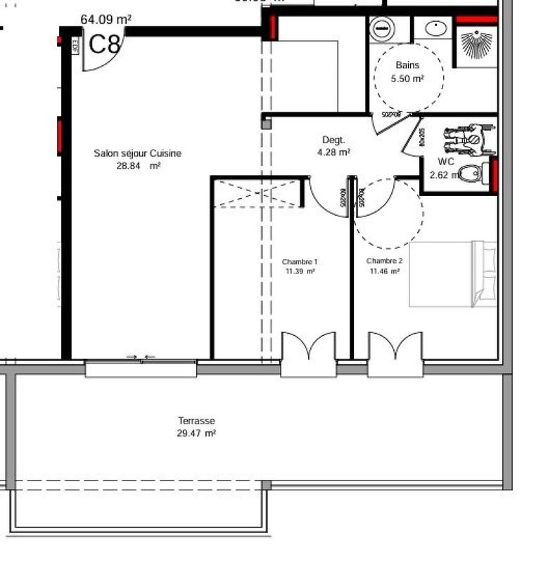 Appartement - 64 m² - 3 pièces