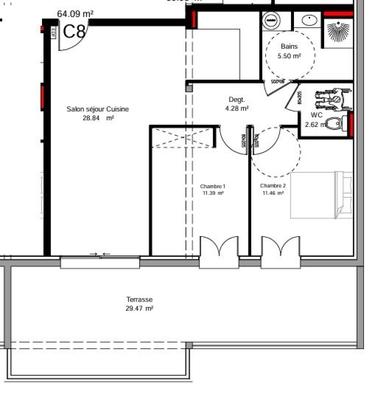 Appartement - 64 m² - 3 pièces