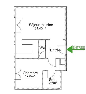 Appartement - 52 m² - 2 pièces