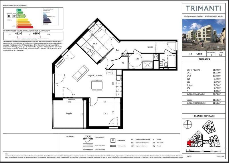 Appartement - 74 m² - 3 pièces