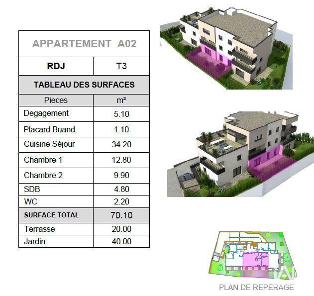 Appartement - 70 m² - 3 pièces