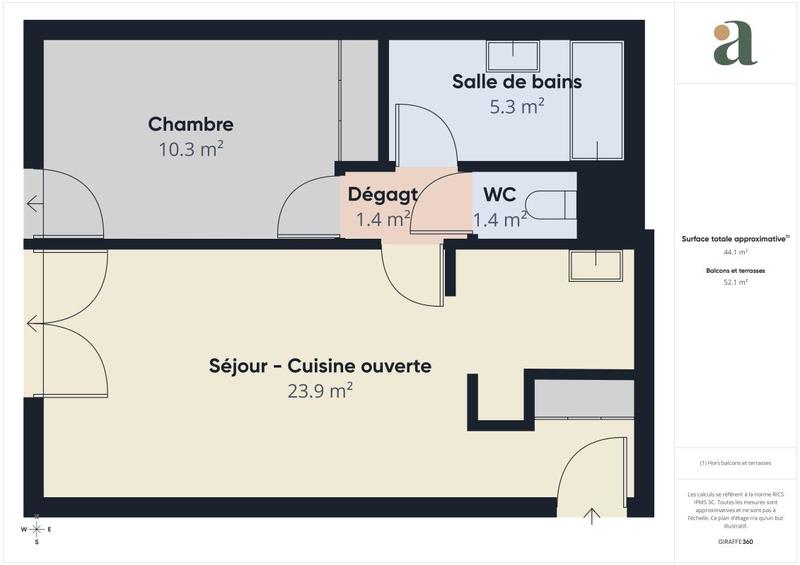Appartement ancien - 44 m² - 2 pièces
