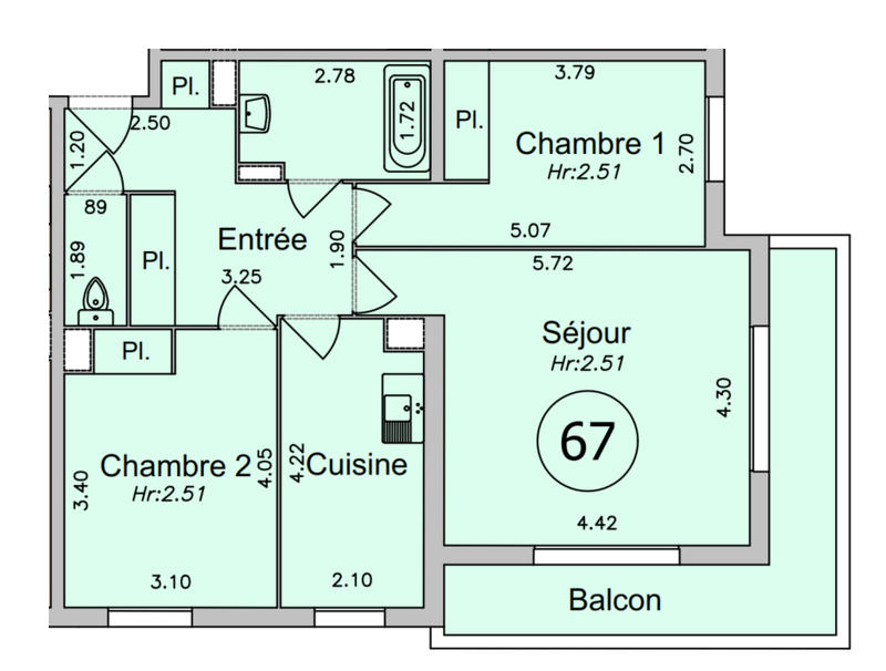 Appartement - 68 m² - 3 pièces