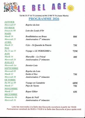 Le Bel Âge programme 2026