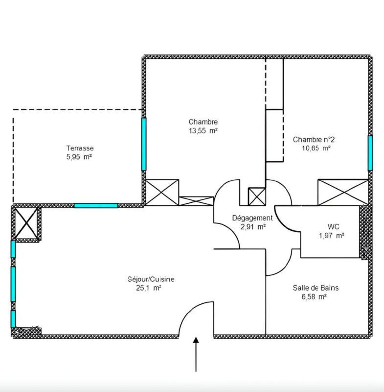 Appartement - 61 m² - 3 pièces