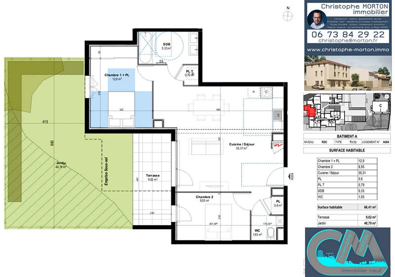 Appartement - 66 m² - 3 pièces