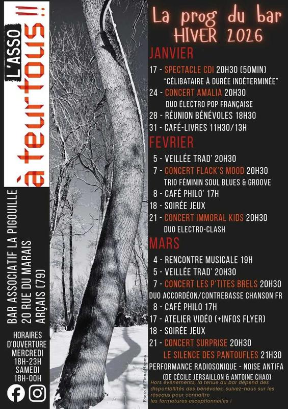 Spectacle, concerts, soirée jeux ... au bar à Teurtous à Arçais