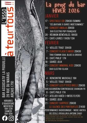 Spectacle, concerts, soirée jeux ... au bar à Teurtous à Arçais