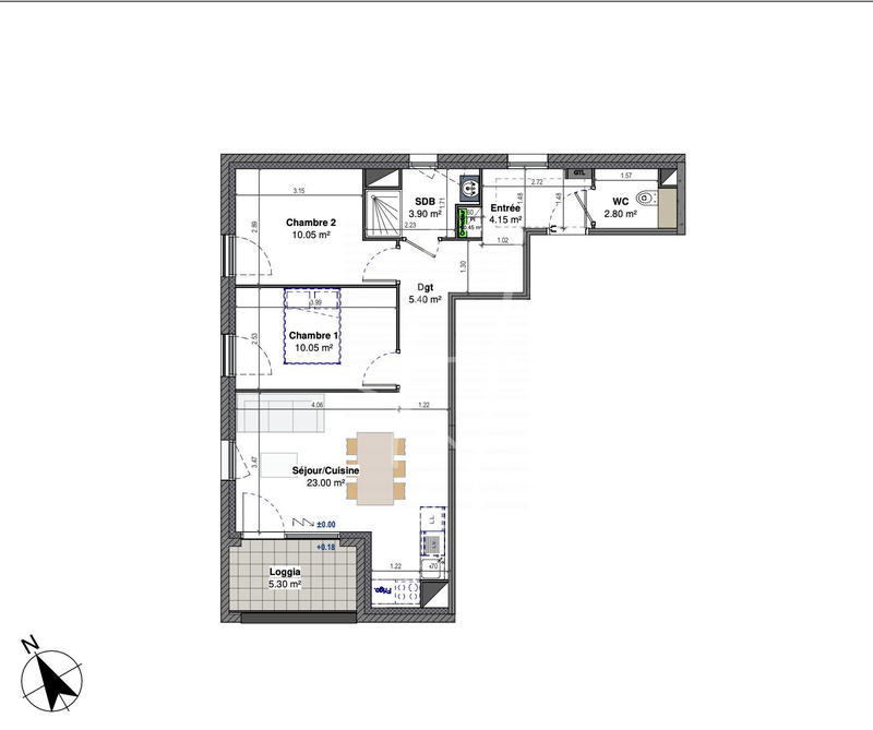 Appartement - 60 m² - 3 pièces