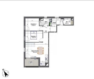 Appartement - 60 m² - 3 pièces