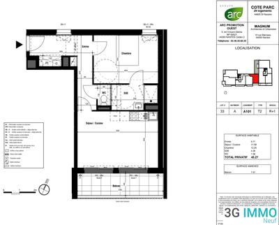 Appartement - 45 m² - 2 pièces