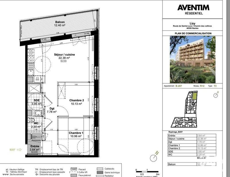 Appartement - 60 m² - 3 pièces