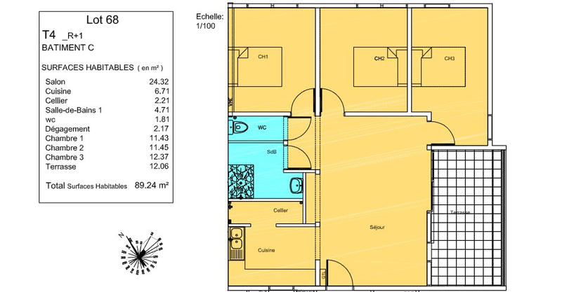 Appartement - 77 m² - 4 pièces