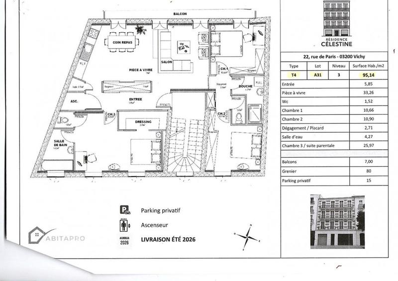 Appartement - 95 m² - 5 pièces