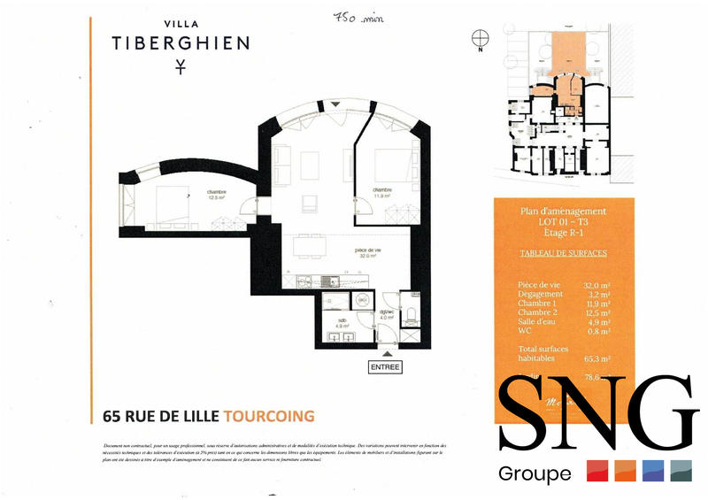 Appartement - 65 m² - 3 pièces