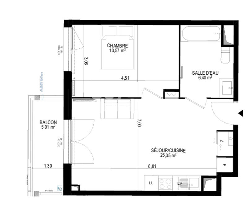 Appartement - 45 m² - 2 pièces