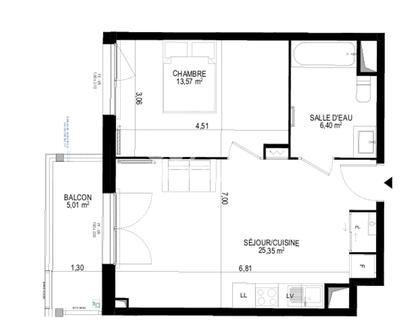 Appartement - 45 m² - 2 pièces