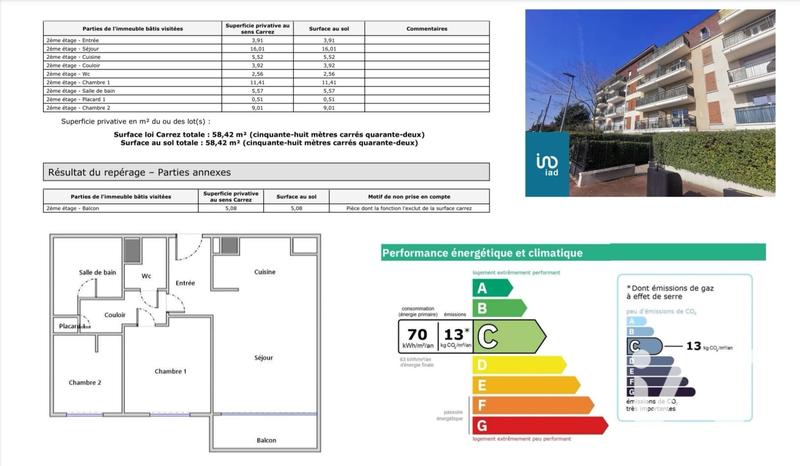 Appartement - 58 m² - 3 pièces