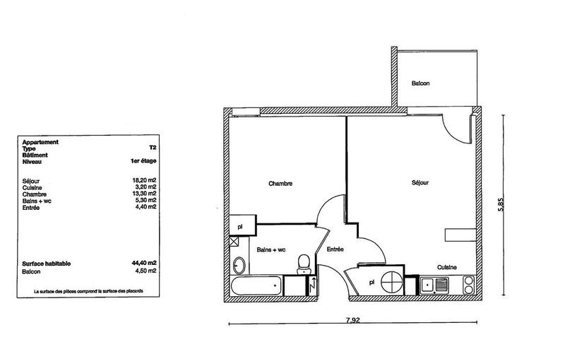 Appartement - 44 m² - 2 pièces