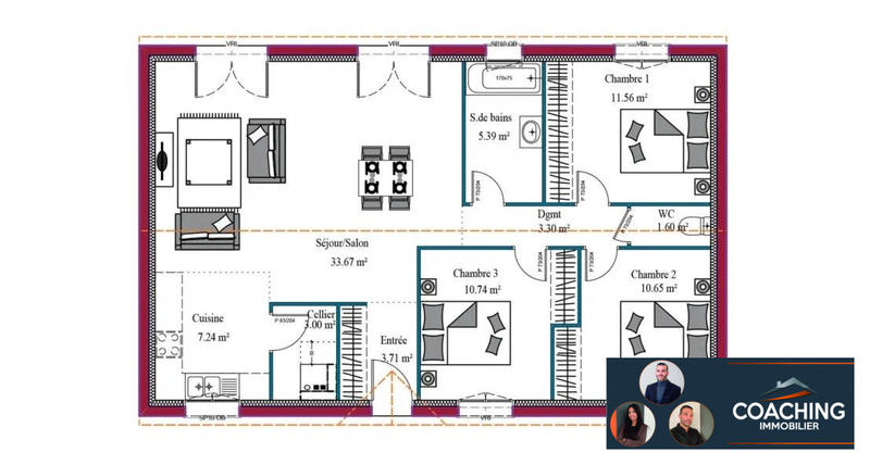 Maison - 90 m² - 5 pièces