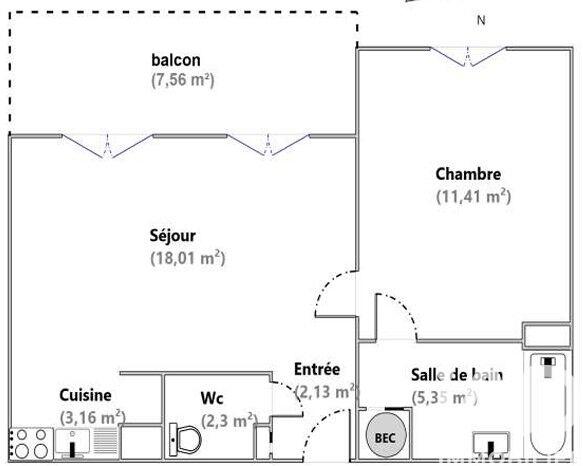 Appartement - 43 m² - 2 pièces