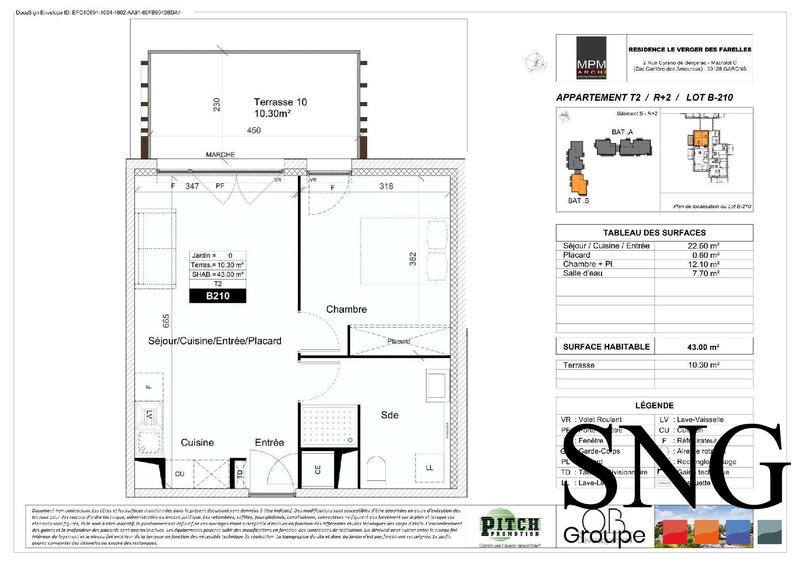 Appartement - 43 m² - 2 pièces
