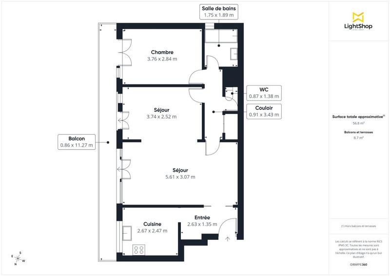 Appartement - 57 m² - 3 pièces