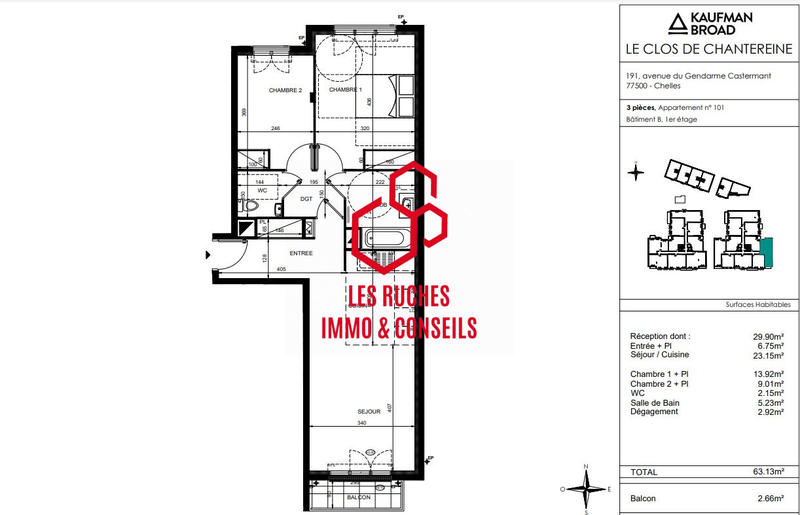 Appartement - 63 m² - 3 pièces