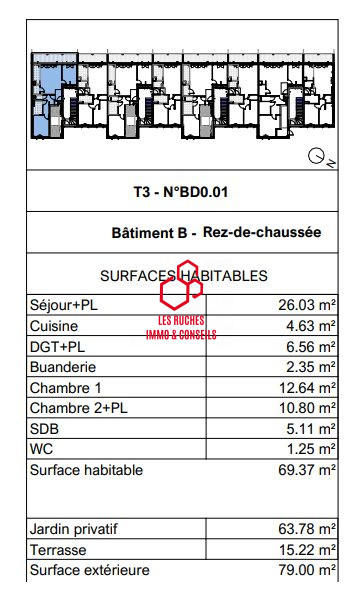 Appartement - 69 m² - 3 pièces
